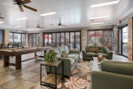 Cozy conference room in New Orleans apartment, featuring comfortable seating and a pool table.