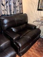 3 Piece Leather Recliner Set (Sofa, Loveseat & Single Chair), Dark Brown