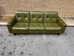 Mid Century Green Leather Upholstered Sofa