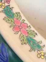 Emerald Green Chinese Fish Bowl Garden Planter in Floral Botanical Motif