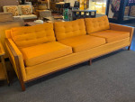 Mid-Century Tangerine Sofa w/Walnut Frame