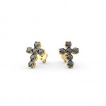 14K Solid Gold & Black Diamond Rounded Pico Cross Earring