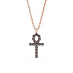14k Solid Gold & Black Diamond Micro Ankh Pendant