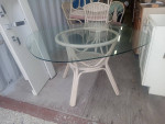 4' x 4' Rounded Glass White Wicker Table With 5 Chairs