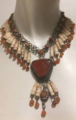 Vintage Handmade Agate Carnelian Bone Tribel Ethnic Necklace