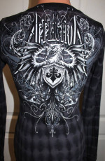 LIKE NEW! Affliction SMALL Black & Gray Tie Dye V-Neck Thermal Top