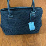 Sak Elliot Lucca" Black Crocheted Woven Handbag with Leather and Silve