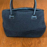 Sak Elliot Lucca" Black Crocheted Woven Handbag with Leather and Silve