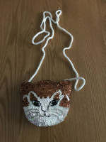 Sequin cat face mini purse copper and white