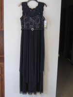 R&M Richards navy brocade sequined lace chiffon dress sz 14, wedding