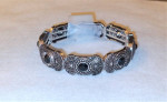 Brand New Embellished Black & Silver Leaf Design Stretch Bracelet