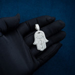 Moissanite Halo Hamsa Hand Pendant 14K Gold