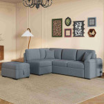 Sleeper Sectional Sofa with Pull Out Bed and Storage Ottoman, 4 Seat L-Shape Corner Couch with USB Charge and Hidden Arm Storage for Living Room