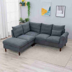Panana Sectional Sofa Couch,Linen Fabric Couches for Living Room,L Shaped Couch, L Shaped Couch with USB Chaise (Grey - Scroll Arm, 5 Seats Corner with Built-in USB Chaise Tongue)