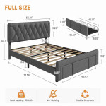 Full Queen King Size Bed Frame Upholstered Headboard Platform w/ Storage Drawers