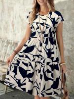 Abstract Print Tiered Short Sleeve Dress