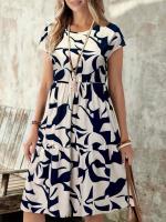 Abstract Print Tiered Short Sleeve Dress