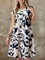 Abstract Print Tiered Short Sleeve Dress