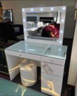 New Makeup Vanity with Mirror, 12 LED Lights, Glass Top, 8 Drawers, Power Outlet and Chair