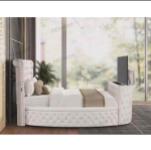 TV Beds Modern Bedroom Furniture Set Luxury King Size Bed Classic Upholstery Velvet Round Storage Queen