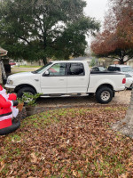 2002 Ford F-150 quad cab in white color parked outside, showcasing its design and exterior features.