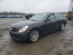 2005 INFINITI G35 RWD parked on a muddy lot, showcasing its sleek design and family-friendly features.
