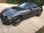 2019 Mazda Miata GT-S in gray with manual 6-speed transmission parked on a driveway