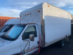 2002 Ford E350 Box Truck with a white exterior, available for sale with 128,000 miles.