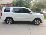 2013 Honda Pilot EX-L in taffeta white with grey leather, spacious SUV for sale with 98,000 miles.