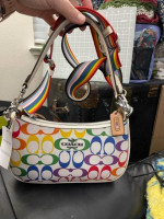 Coach CA176 Teri Shoulder Bag Rainbow Signature Chalk Multi Color Leat