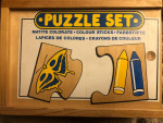 8 Vintage Wood Kids Puzzles Set in a solid wood dovetail box