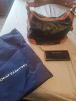 Dooney and Bourke Large Black/Brown Leather Purse + Matching Wallet