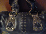 Betsey Johnson Brown Leather Grommet Beaded Barrel Bag Purse