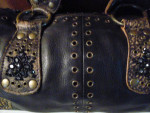 Betsey Johnson Brown Leather Grommet Beaded Barrel Bag Purse